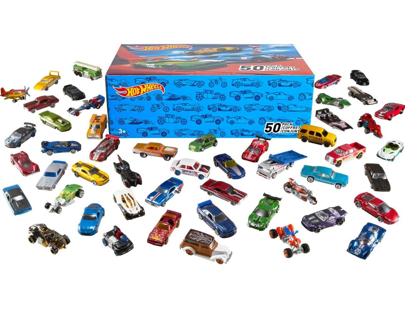 Hot Wheels Toy Trucks & Cars, 50-Pack, Set of 50 1:64 Scale Individually Packaged Vehicles, Instant Collection (Styles May Vary)